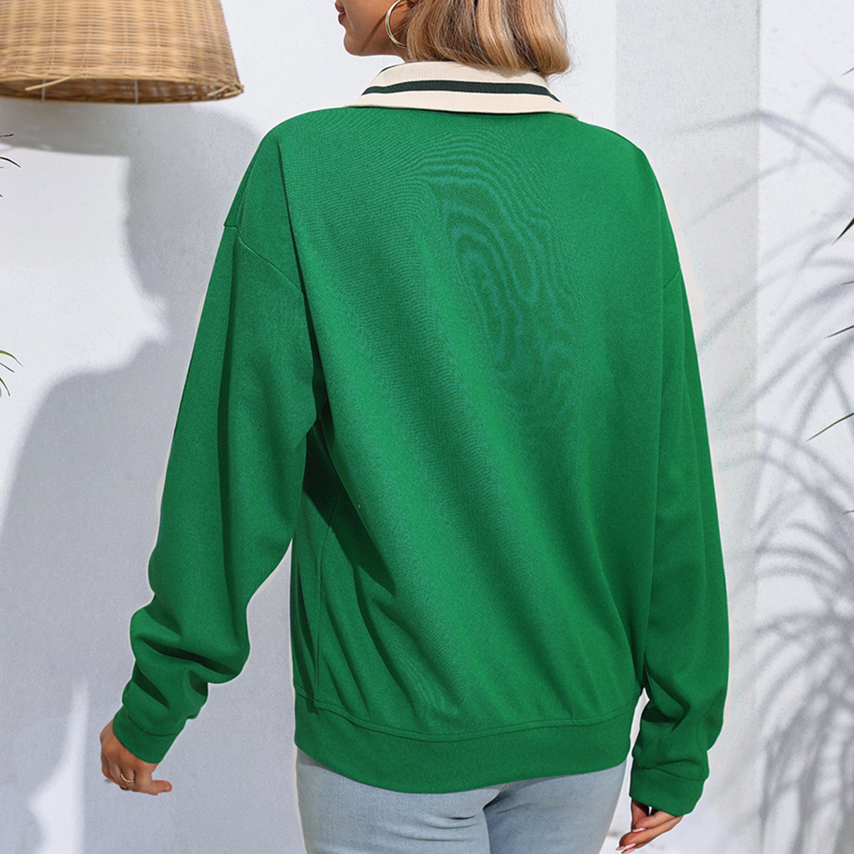 Letter Graphic Half Zip Blouse