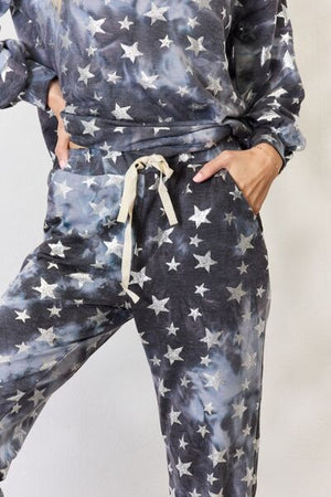 BiBi Star pattern Long Sleeve Top and Drawstring Pants Set