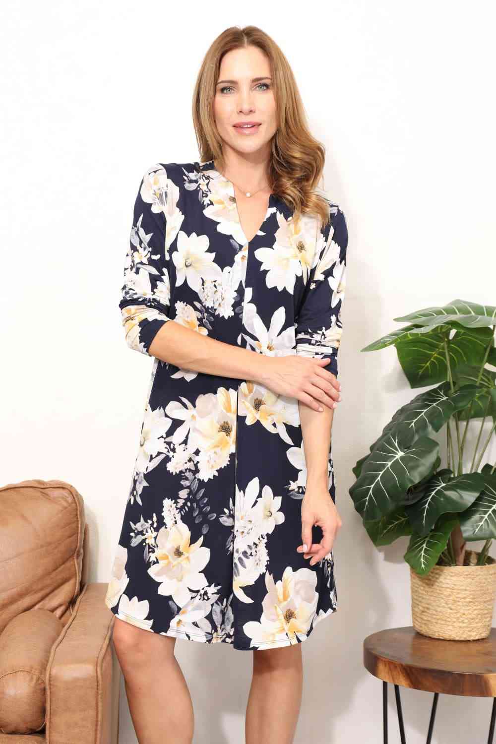 Sew In Love  Full Size Flower Print Shirt Dress