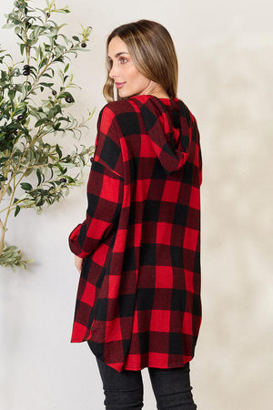 Heimish Full Size Plaid Button Front Hooded Shirt