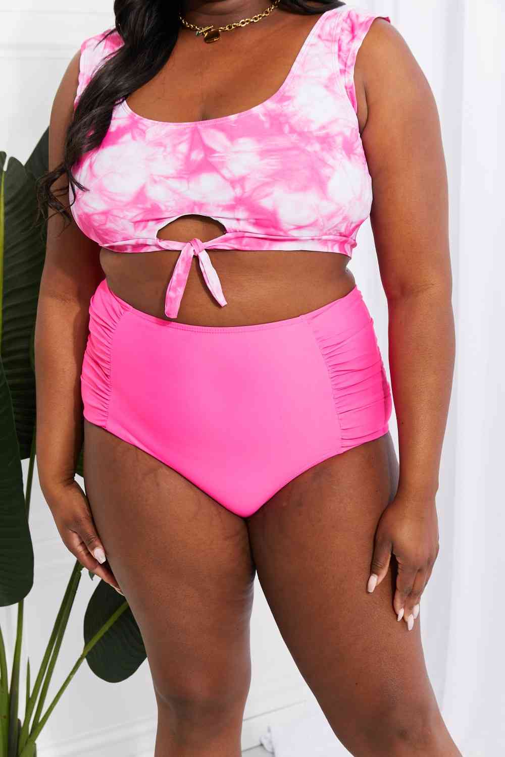 Marina West Swim Sanibel Crop Swim Top and Ruched Bottoms Set in Pink