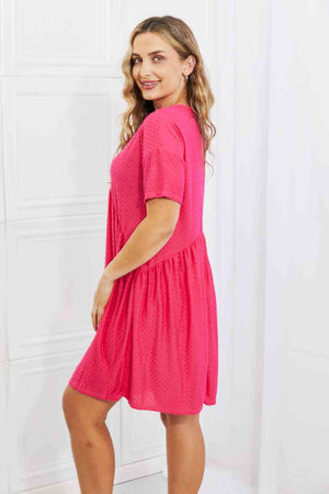 BOMBOM Another Day Swiss Dot Casual Dress in Fuchsia